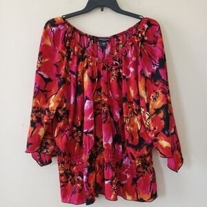 Jennifer Lauren Top‎ 4X Off Shoulder Tropical Red Colorful Cruise Wear Casual